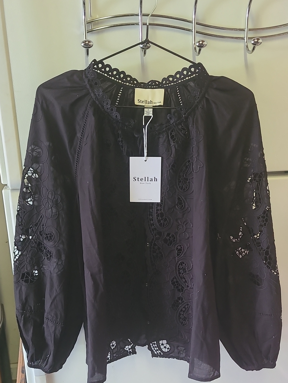 Stellah Black Eyelet Lace Peasant Blouse